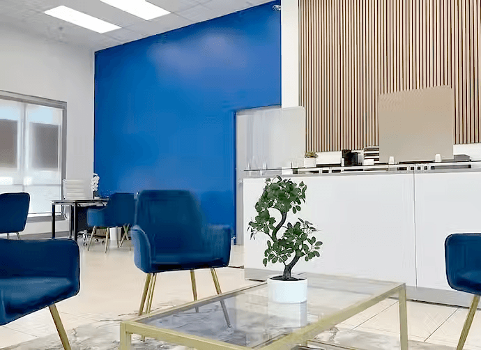 The seating area and service counter inside an Anytime Capital branch