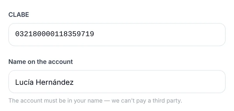 Anytime Capital Sell page asking for an 18-digit CLABE